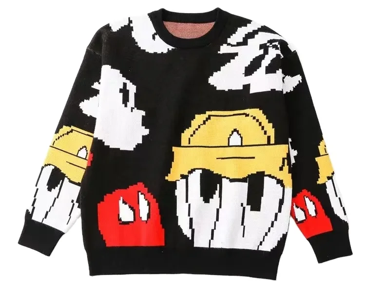 Ladies Crew Neck Cartoon Pattern Long Cute Thick Winter knitwear custom  Pullover jacquard Women knit casual sweater
