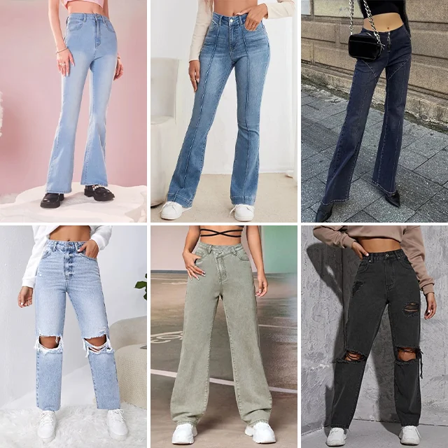 Cheap Wholesale Good Quality Skinny Ladies denim used jeans women jeans stock Lots overruns branded clothing