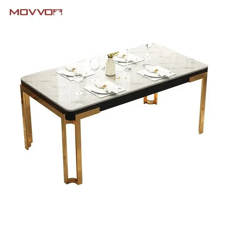 Modern luxury new design marble top and metal legs minimalist rectangular Marble table dining fashion
