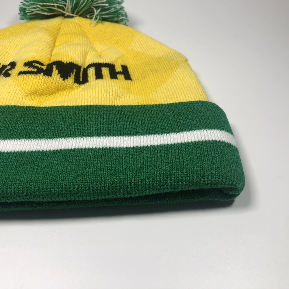 Australian style acrylic cuffed winter hats 2024 Mens sports warmer knitted touques bobble caps pom pom beanies with custom logo