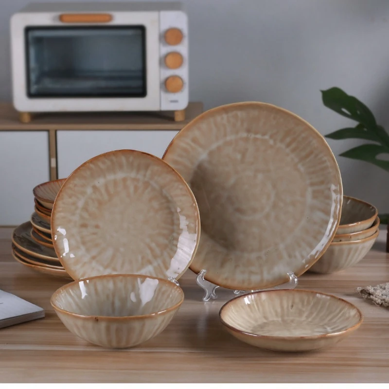 Vintage style color glazed ceramic stoneware tableware set luxury european royal porcelain dinner sets