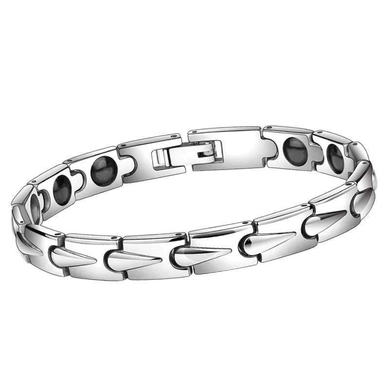 Water Droplet Shaped Silver Black Color Energy Thin Bracelet Stainless Steel Magnet Bracelet With Magnetic Buckle