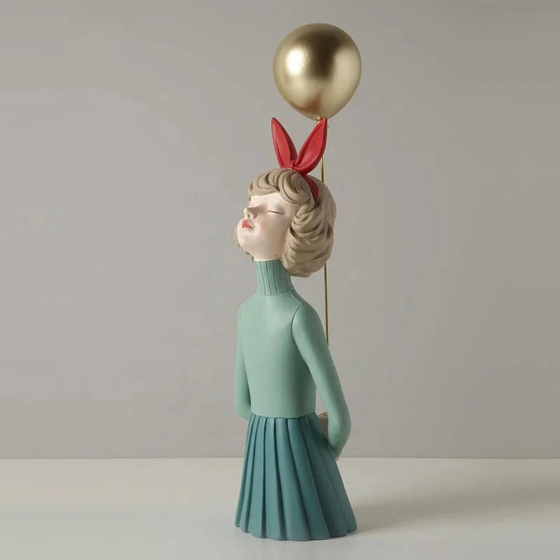 Bunny girl flying balloon standing character human statue sculpture resin artwork statue resin crafts birthday gifts