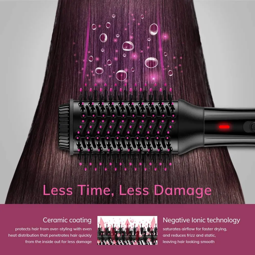 1000W 2-in-1 Hair Dryer with Comb Brush Styler Attachment round Blow One-Step Hair Straightener