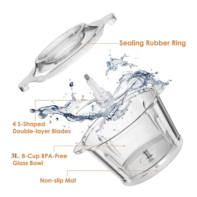 Factory Manufacturer 3L Food Grinder Glass Bowl Meat Chopper Automatic Electric Meat Mixer