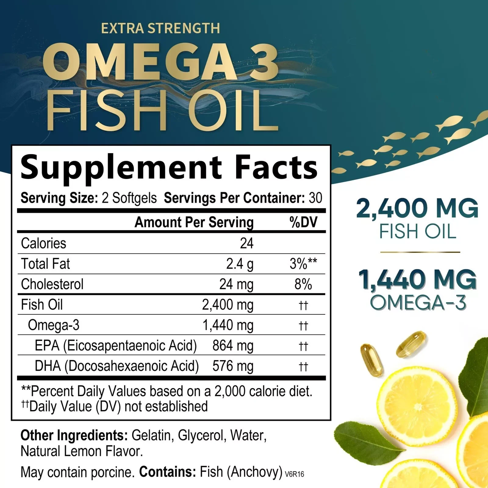 ETRUN ALISA OEM Omega -3 Fatty Acids 2400mg Fish Oil Softgel Daily Dietary Supplement Capsules
