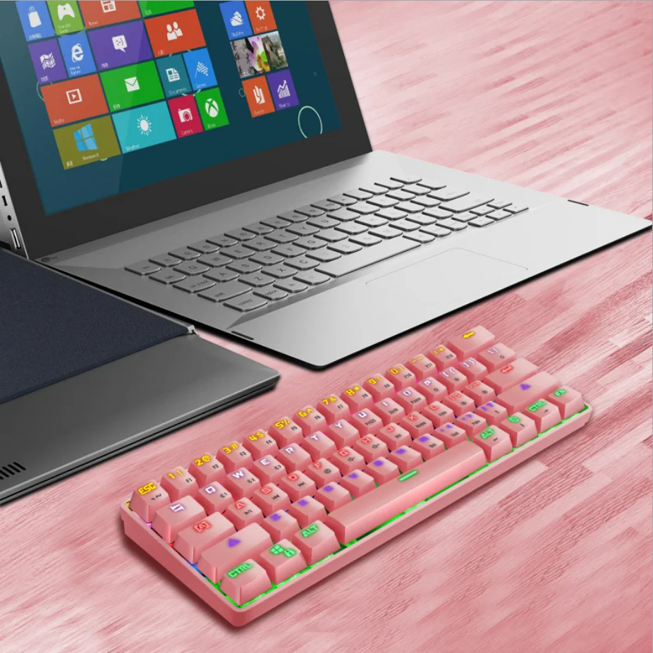  K28 портативная офисная перезаряжаемая беспроводная RGB игровая механическая клавиатура с голубыми зубьями и 61