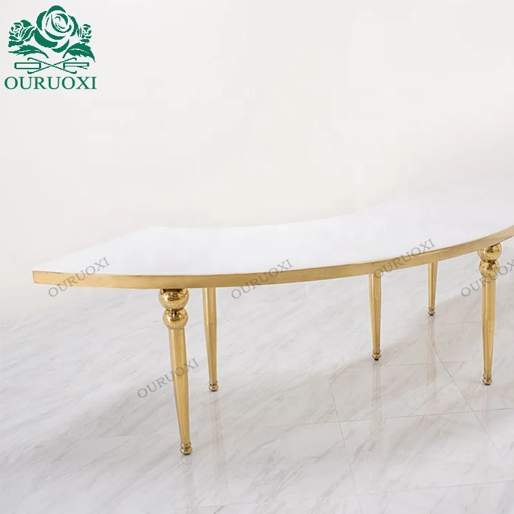 China supplier Rose Gold Stainless Steel Frame S Shape Wedding Table For Banquet