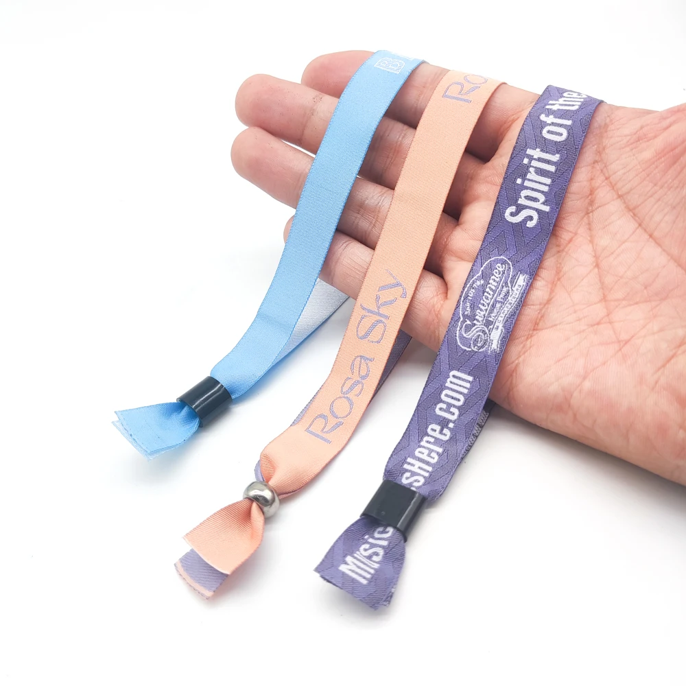 Custom Polyester Sublimation Printing Logo Satin Wristband Fabric Festival Entrance Ticket Event Wristband For Concert