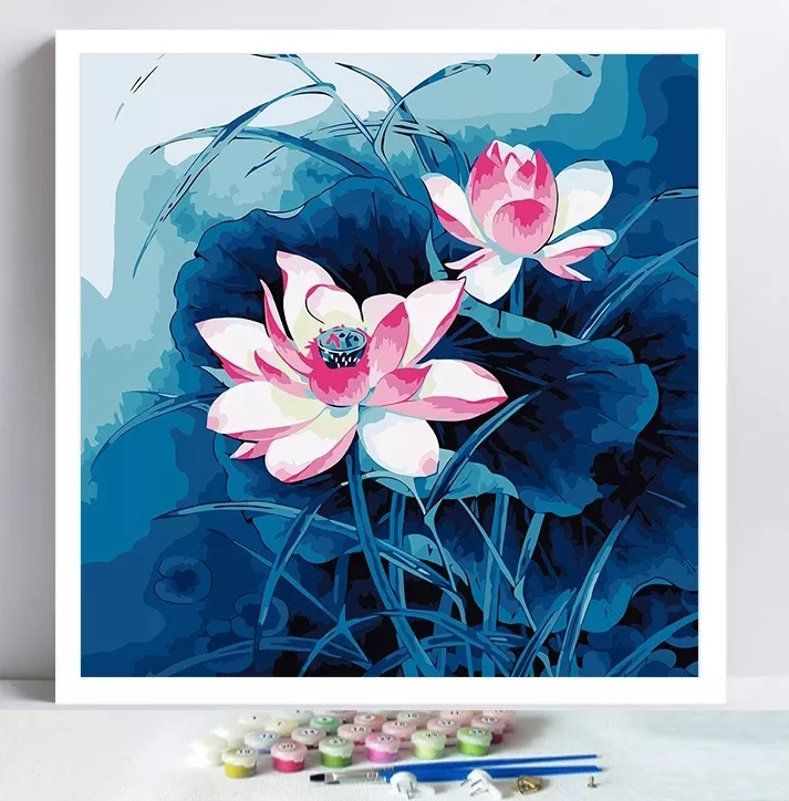 2022 wholesale DIY Chinese Oil Painting crafts Lotus flower oil Paint by Number for Adult Kids