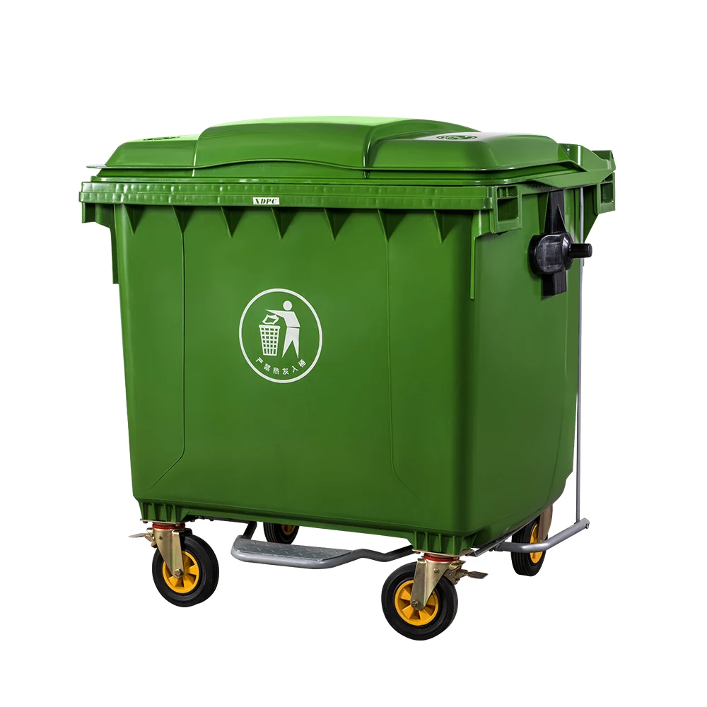 Открытый Большой размер hdpe пластик 1100l серый зеленый пылесборник мусорная корзина
