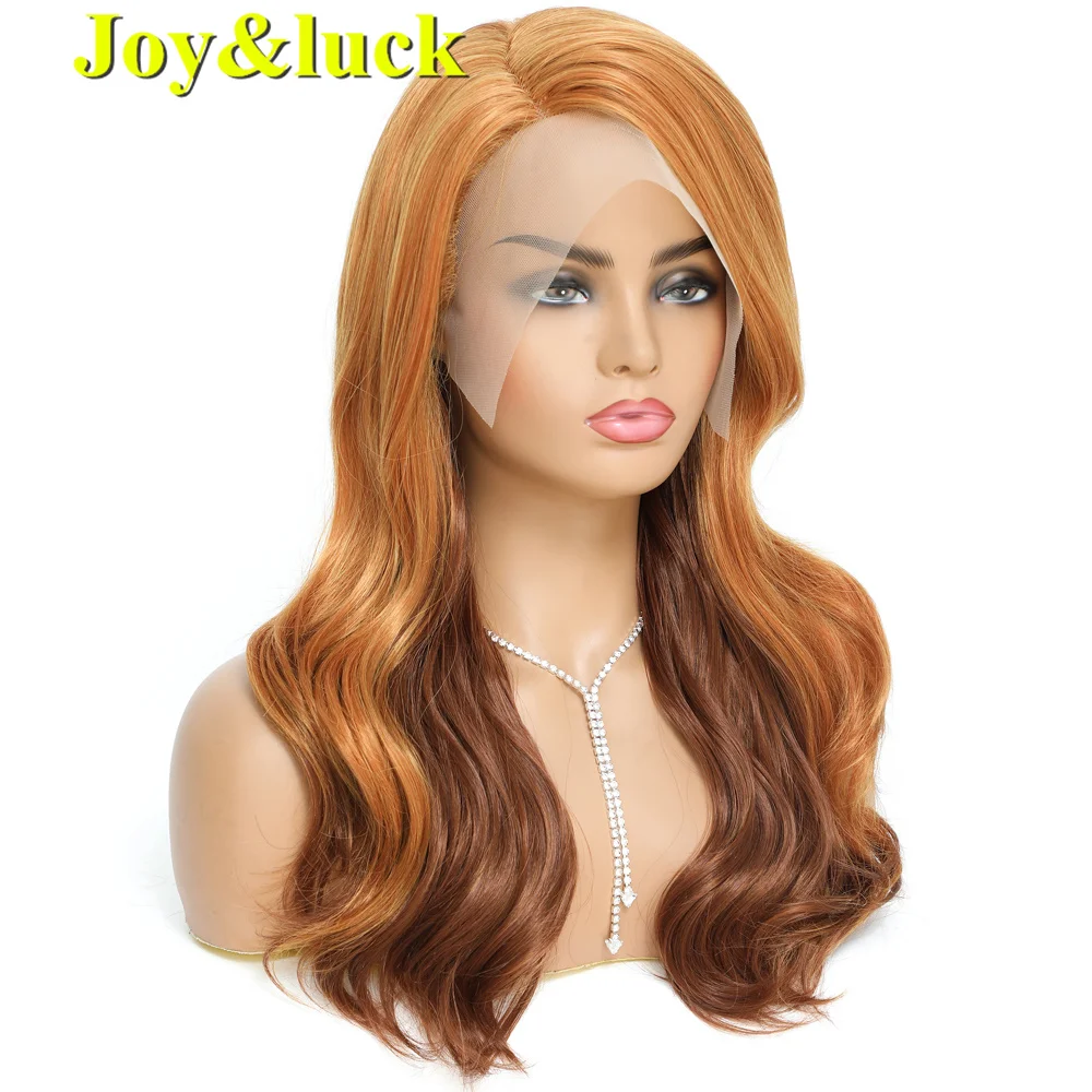 Wholesale Good Quality Lace Front Wig for Women Party Long Natural Wave Ginger Orange Ombre Brown Syntheic Lace Front Wigs