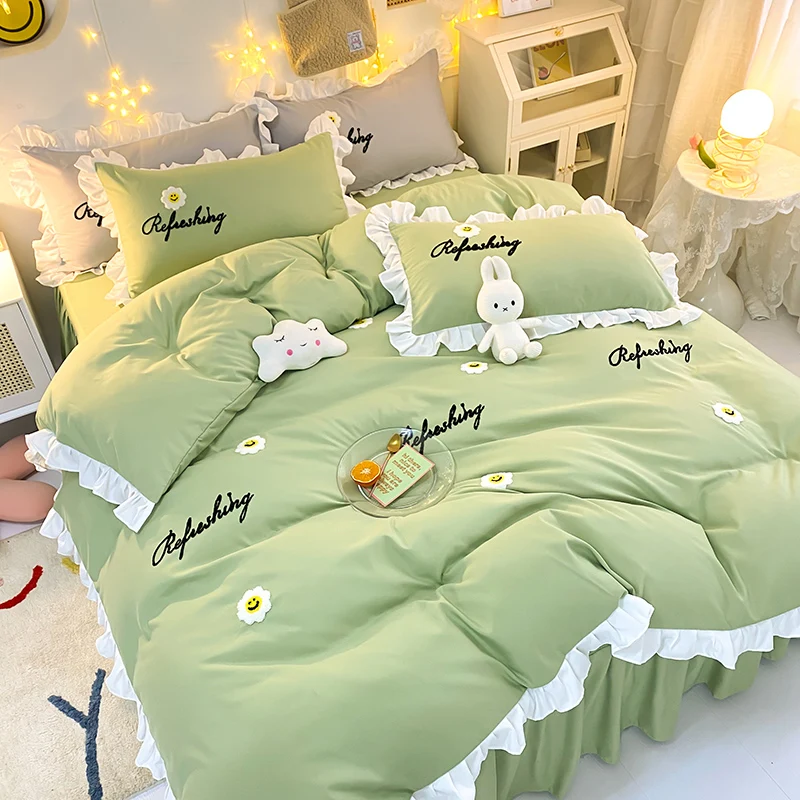 SUREWALHOME Four Piece Set Cute Bedding 4 Pieces Quilt Cover Bed European Style High Grade Bed Sheet Embroidered