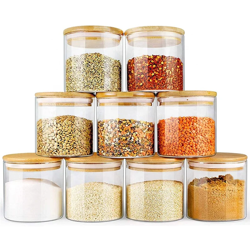 Glass Jars with Bamboo Lids, Glass Food Jars and Canisters Sets, 9 Pack of 16oz