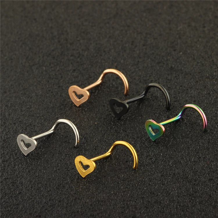  European and American fashion love curved hook nose nail stainless steel ring for piercing