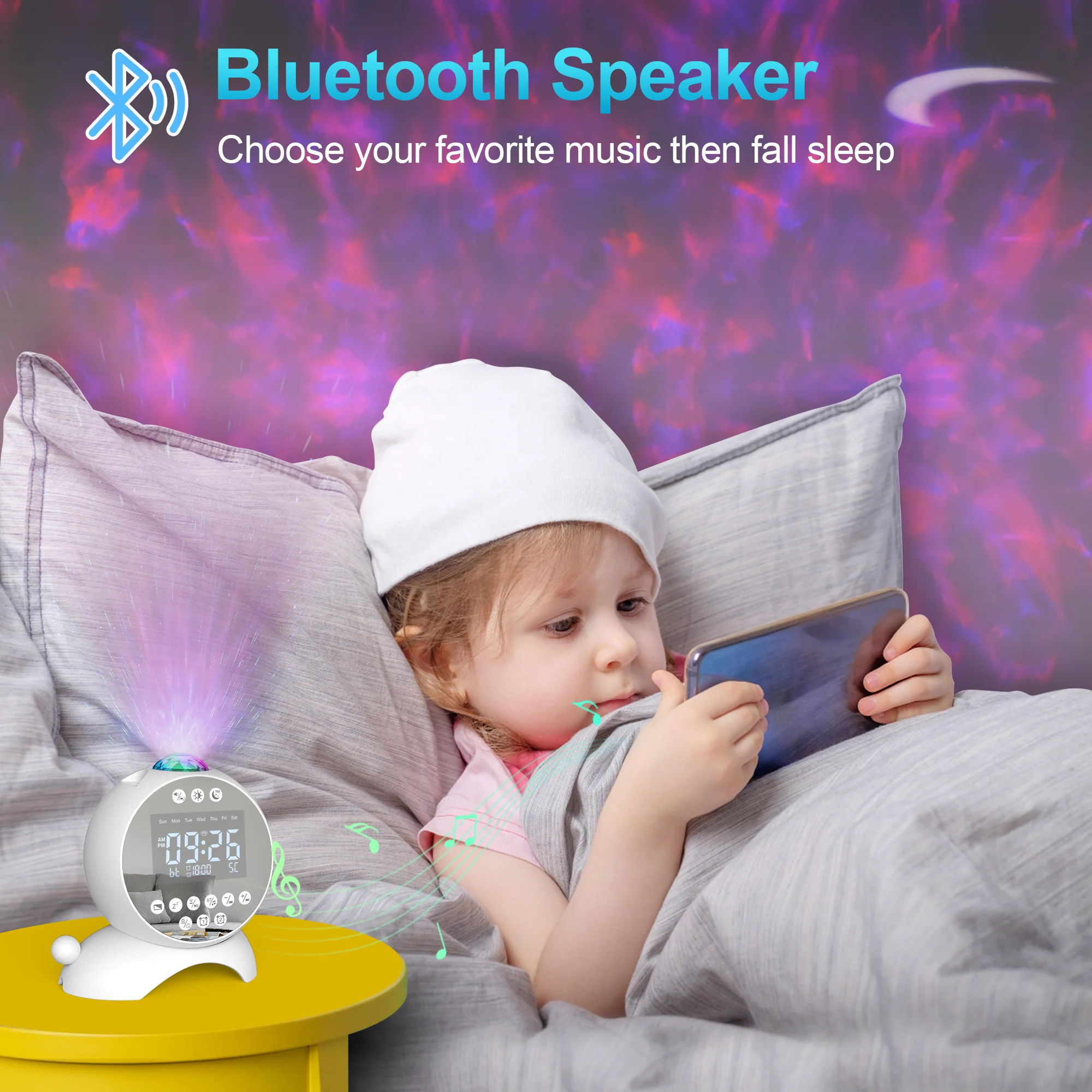 FANSBE Multifunction White Noise Smart Clock Speaker Type-C Charger BT Moon Night Time Smart Wireless Clock Speaker
