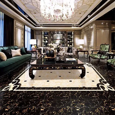 Marble Floor Tiles Black Gold Tile Polished Glazed Marble Porcelain Tiles Square Mall Modern Hot Sale 60x60 80x80 Glossy Black