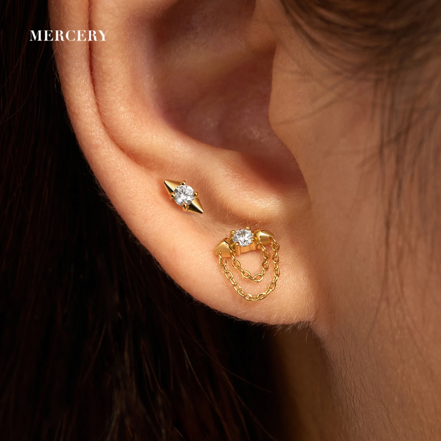 Mercery Jewelry S925 Luxury 3d Sterling Silver Earrings 14k Gold Plated Zircon Wholesale Women Western 925 Silver Earring