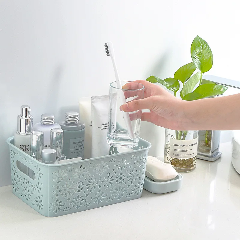 Storage Organizer Basket for Kitchen Hollow Kitchen Storage Basket with Handle Small Plastic Multifunction Household Sustainable