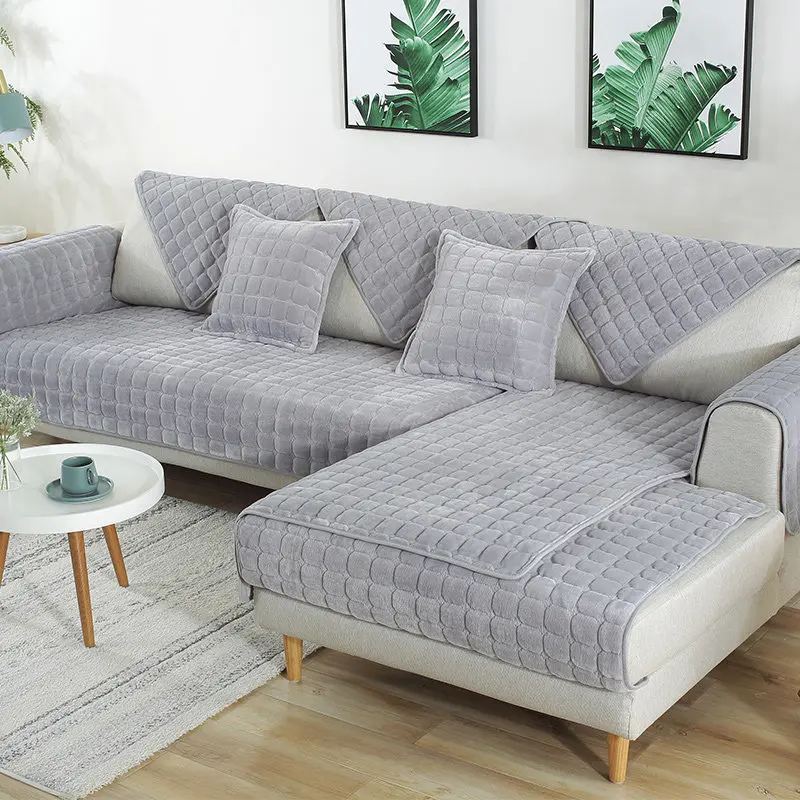 Customized l Shape Slipcover Thickened Fleece Non Slip Quilt Plush Sofa Covers Seat Cover