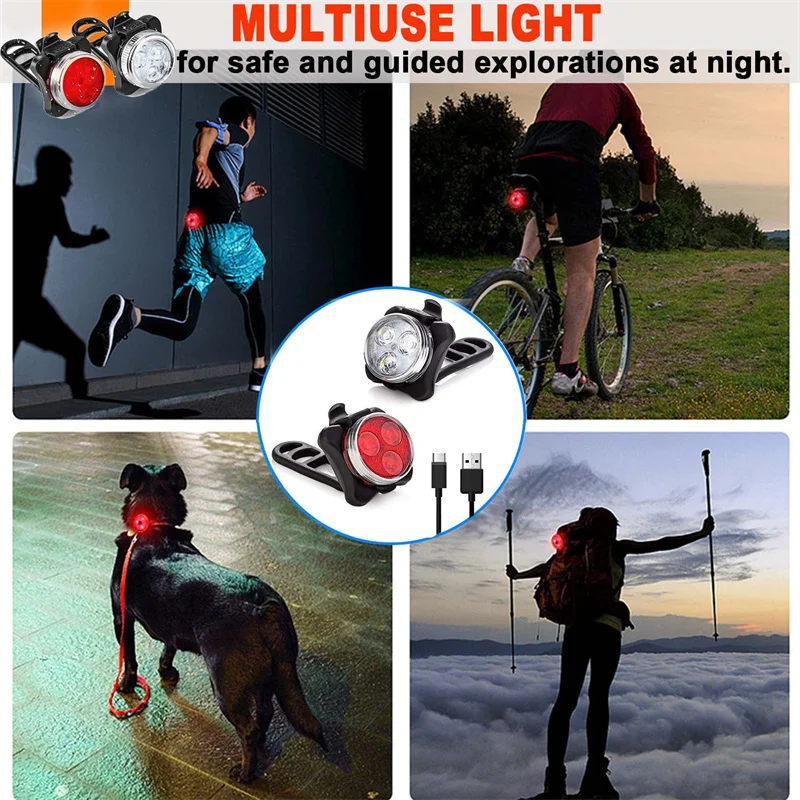 Bright Front Headlight Rear LED Bicycle 650mah Lithium Battery USB Rechargeable Bike Light Set