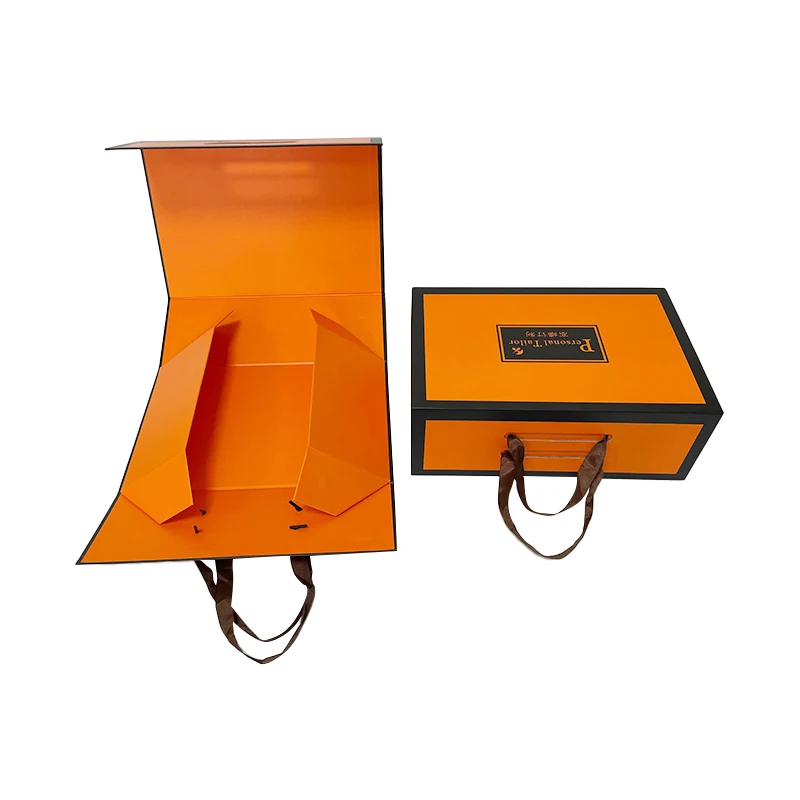 China Professional Manufacture Custom Luxury Gift Packaging Handle Orange Folding Gift Storage Paper Box