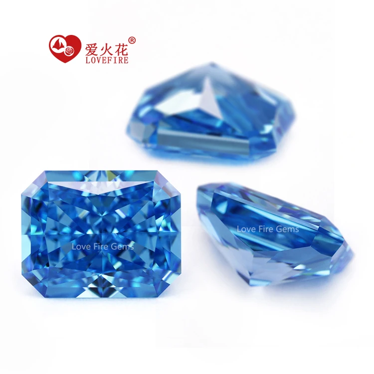 Ready stock 5A+ fancy cut Aqua blue color loose zircon stone price 4K crushed ice cut cubic zirconia synthetic cz