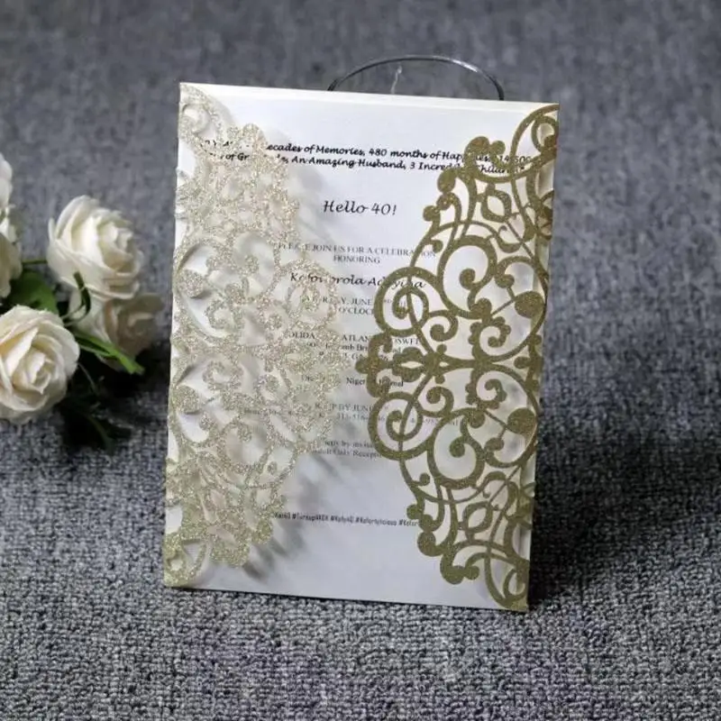 Laser Cut Wedding Invitations Cards Pearl Paper Inner Wedding Greeting Card with Ribbon Event Party Supplies