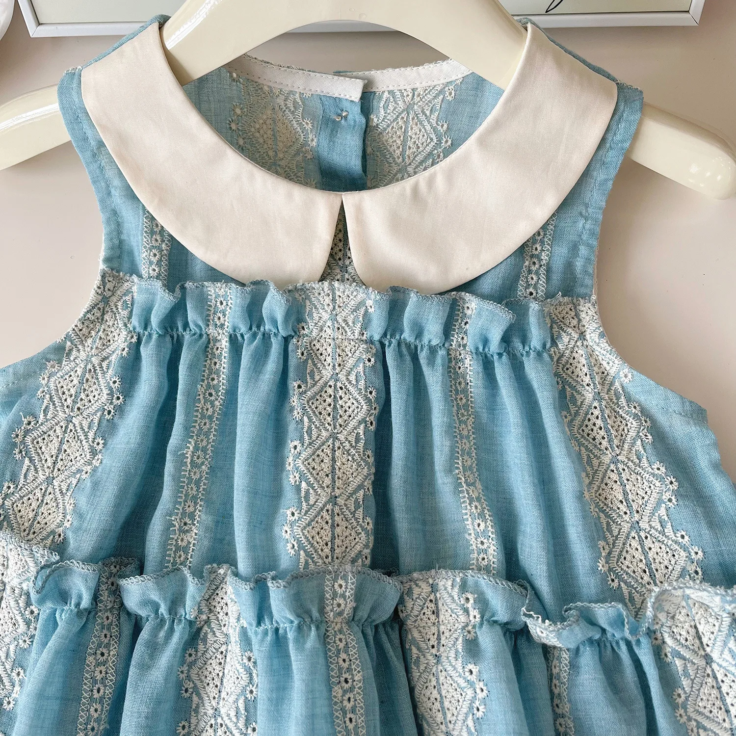 Summer Girl Outfits Doll Collar Round Neck Sleeveless Top Shorts Boutique Children Clothes Wholesale