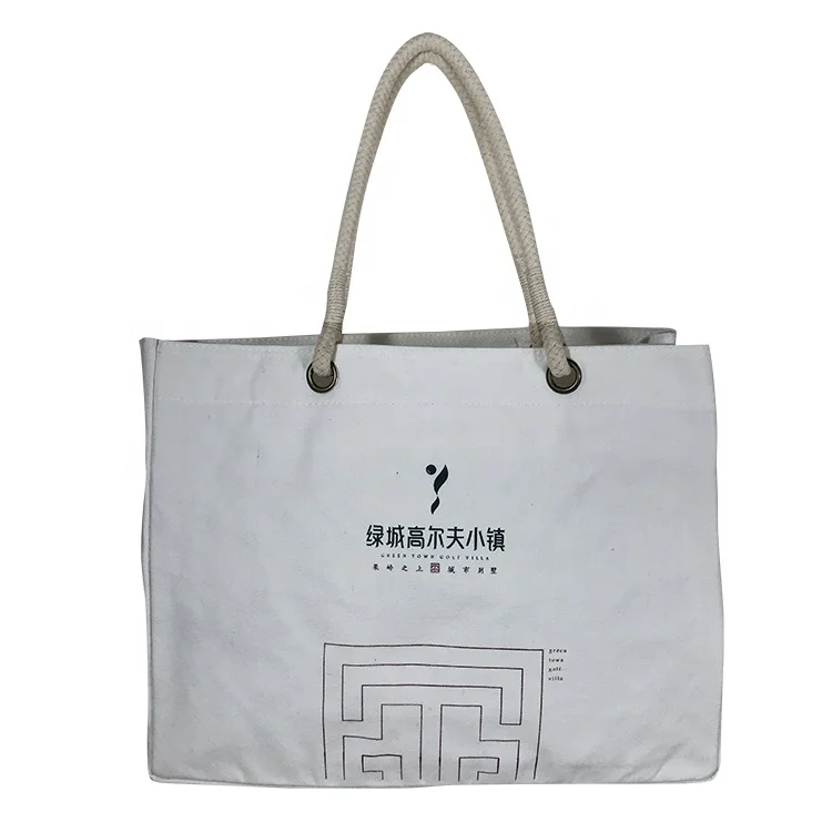 Eco-friendly Washable Heavy Large Utility Canvas Tote Bag Printing with rope handles