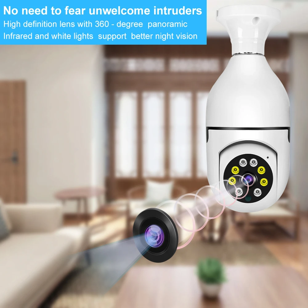 Light Bulb Security Camera E27 Light Socket Security Home Camera Indoor Full Color Day and Night Smart Motion Detection