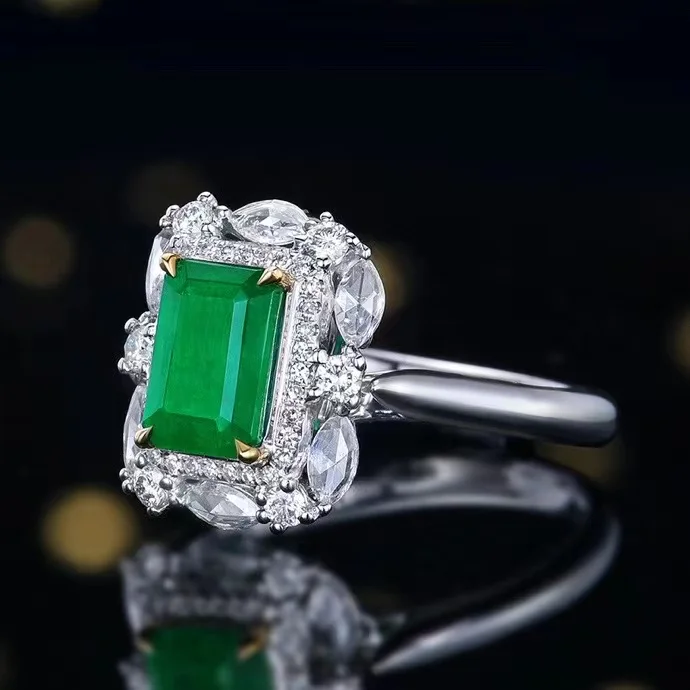 MEDBOO Fine Jewelry Manufacturer Real 18k White Gold 1.43 CT Emerald Cut Jewellery Natural Afghanistan Gemstone Emerald Ring