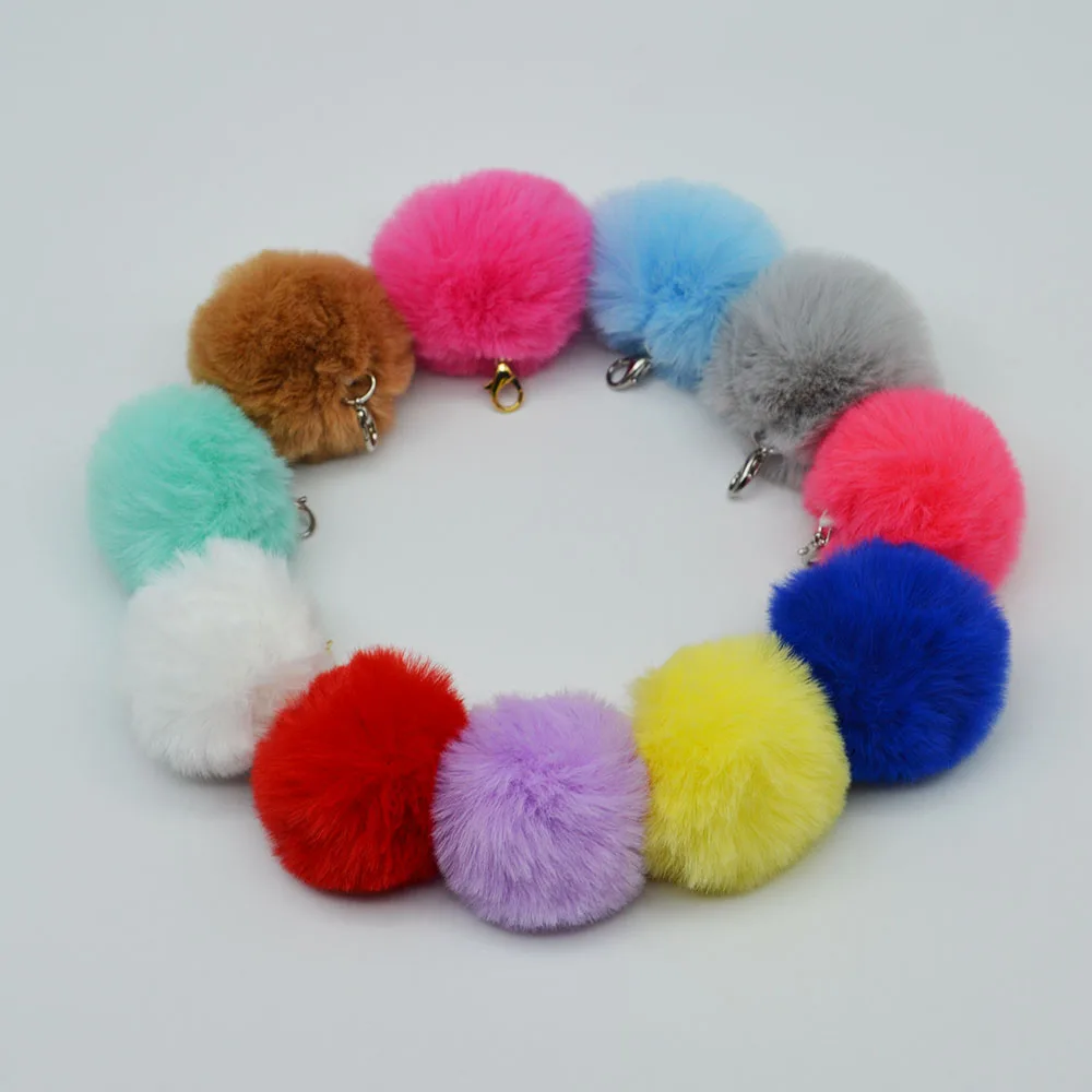 5cm Wholesale Fluffy Cute Luxury Plush Pom Pom Crayfish clasp  KeyChain