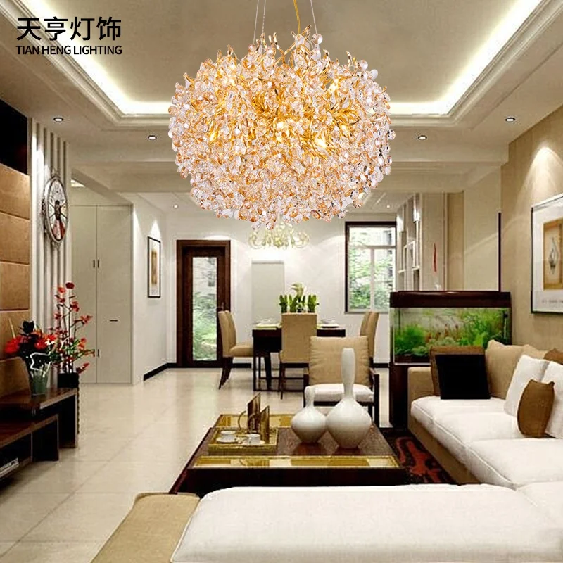  TIAN Perfect Quality dining room Modern Luxury led crystal pendant lamp gold