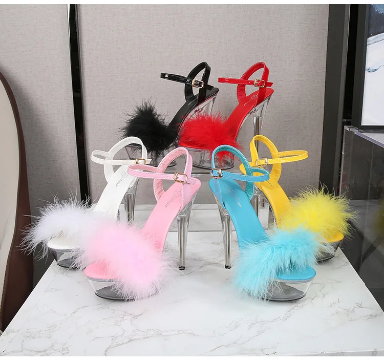 Open Toe Slingback Glamorous High Heels Crystal Clear Fashion Trend Nightclub Sandals Height Increasing Summer Spring Winter