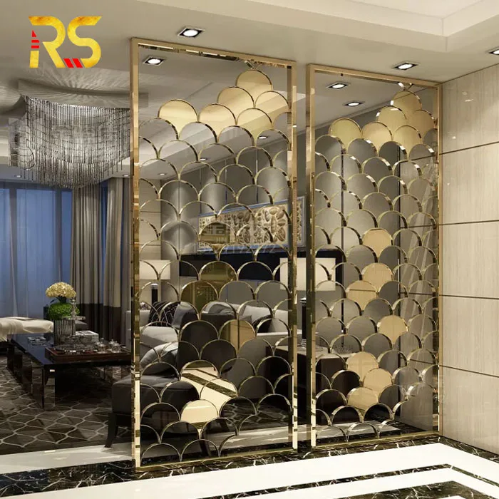Foshan 304 stainless steel living room partition design decorative screen room divider wall panel hotel lobby room partition