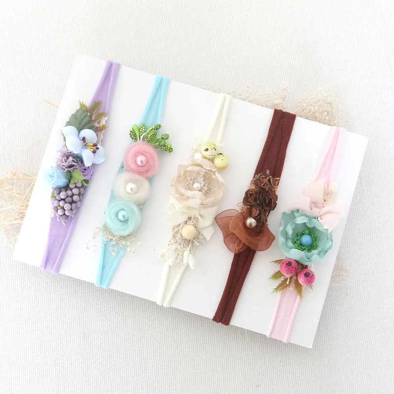 Floral Headband Tie Back For Baby Girl Boy Tieback Photo  Shoot  Newborn Hair Accessory Flower Crown