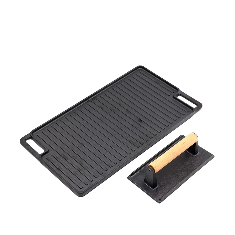 Предварительно опытный чугун двухсторонний гриль/гриль пластина с гриль пресс