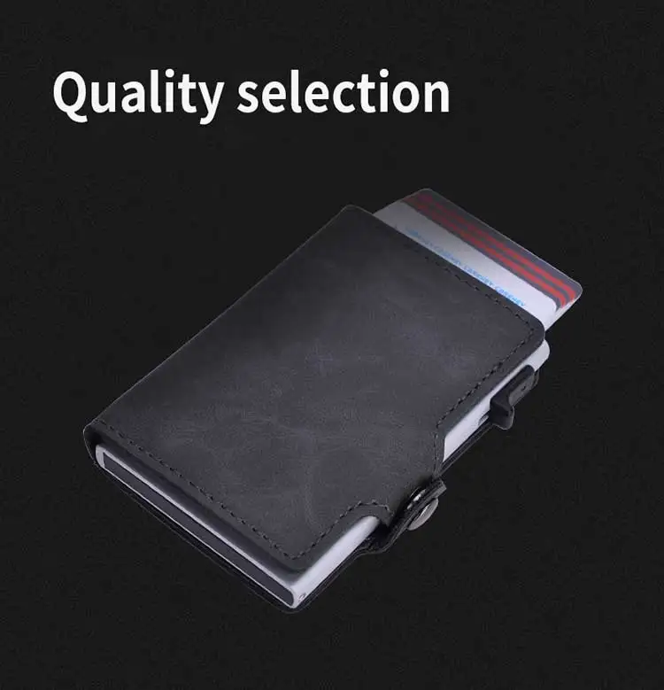 Factory Price Vintage Look Aluminum Case For Man Leather Credit Card Holder With Money Pocket RFID Slim Pop Up Minimalist Wallet