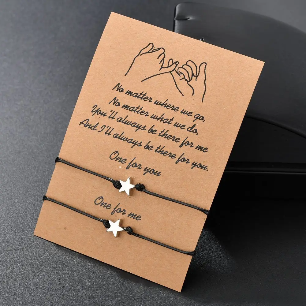 LWD60191 Heart Star Shield Moon Sun Crown Ball Beads Clover Charm Pinky Swear Promise Couple Bracelets with Make a Wish Card