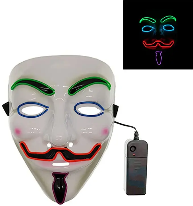 Halloween Anonymous Hacker LED Mask,Cosplay Vendetta light up glowing luminous mask