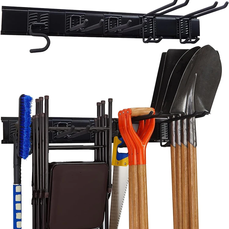 JH-Mech 5 Removable Garage Hooks Garden Tool Shovel and Rake Hangers Yard Wall Mount Steel Garden Tools Organizer