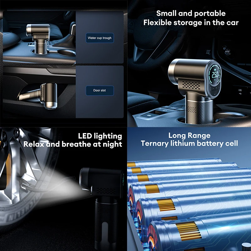 Customized Logo Cordless Digital Display Tire Inflator Portable Air Compressor Rechargeable Wireless Car Tire Hand Air Pump