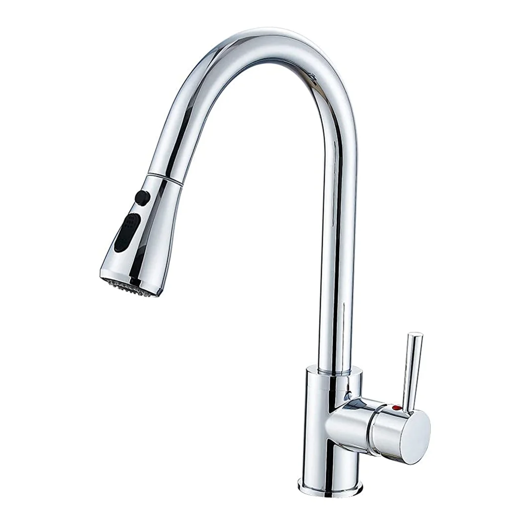 High quality pull out kitchen faucet brass mixer UK  Hot sale crermic cartridge chrome surface hot cold water