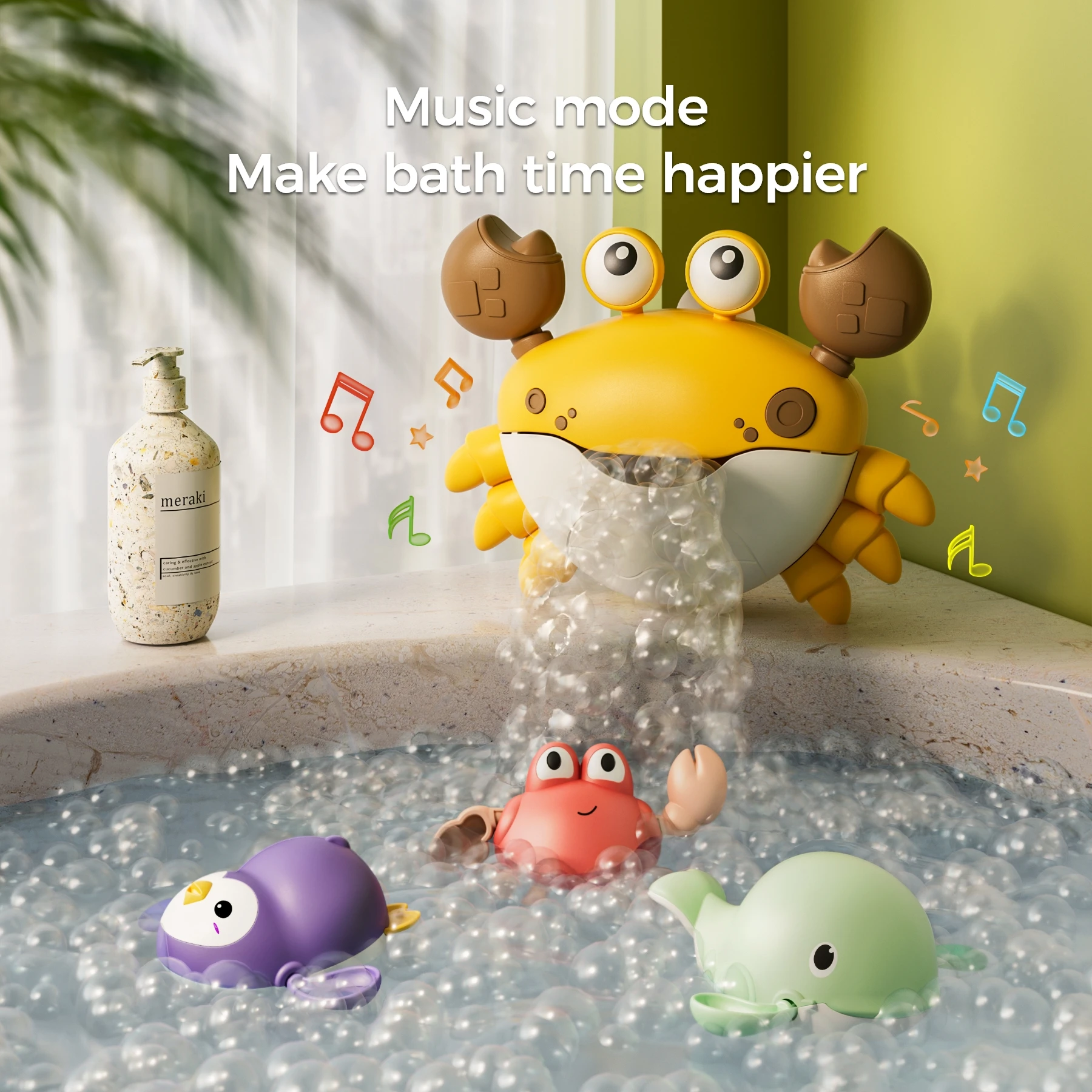 Tumama Kids Electric Music Bath Spit Bubble Machine With 3pcs Animal Swimming Toys Bubbling Maker Baby Crab Bubble Bath Toy