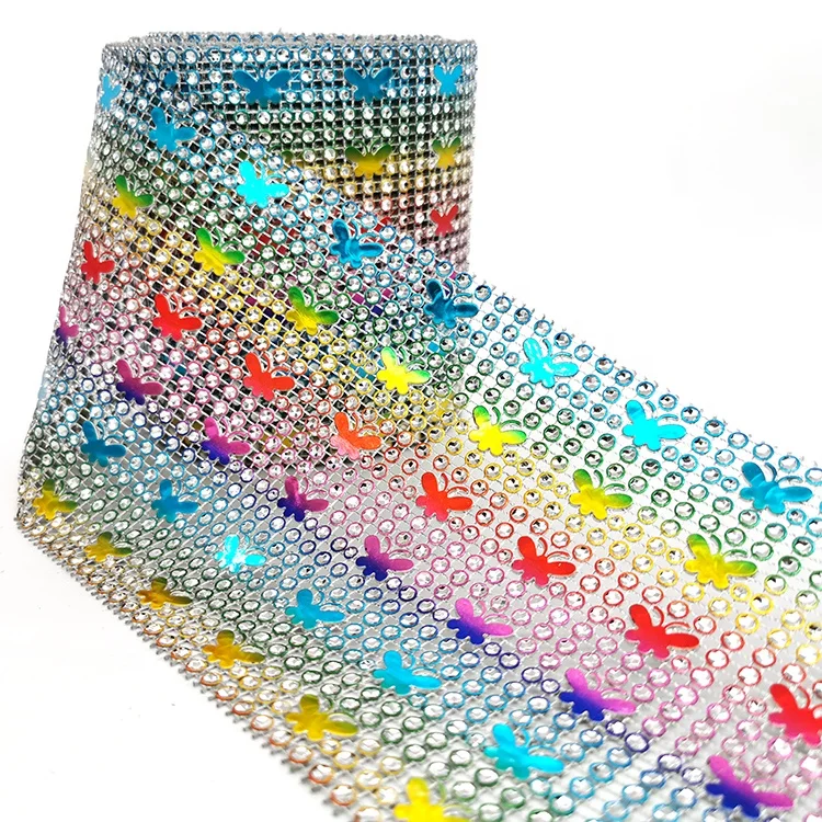 
Fashion 24 row multicolor butterfly transfer DIY accessories trim crystal rhinestone mesh roll for ethnic clothing 