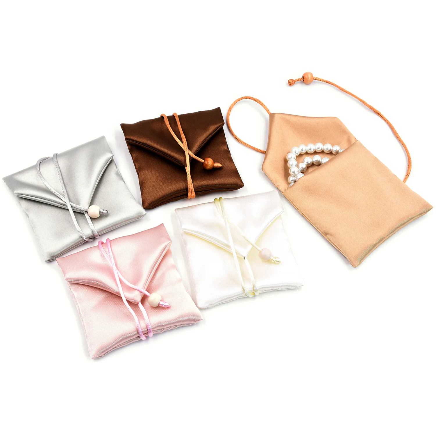 Bestpacking Custom Logo Printed silk Satin Bag For Perfume Jewelry Packaging bag  Luxury Hair Silk  Pouch with belt rope