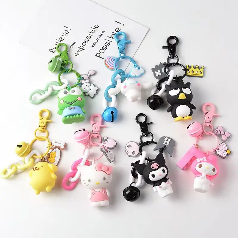 Cute Anime Kuromi Melody Hello Kitty Keychain Kawaii Cartoon Big Eared Dog Frog Pudding Dog Penguin Women Bag Pendant