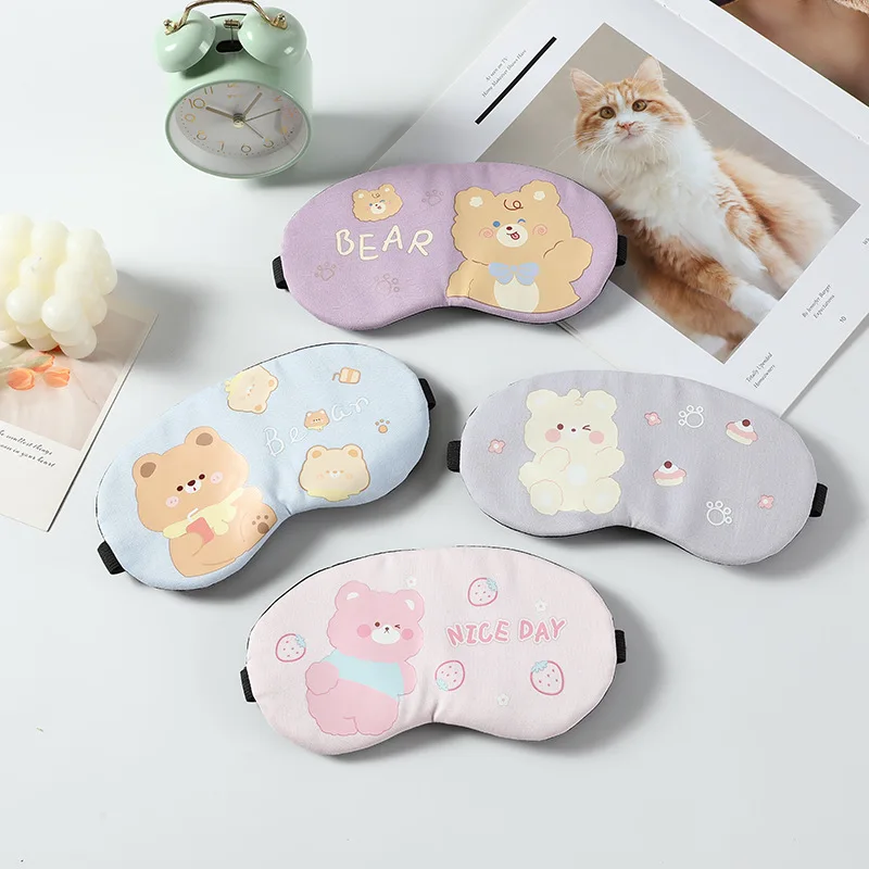 Cute bear print animal design polyester sleep mask promotional sale polyester cheap eye mask for sleeping