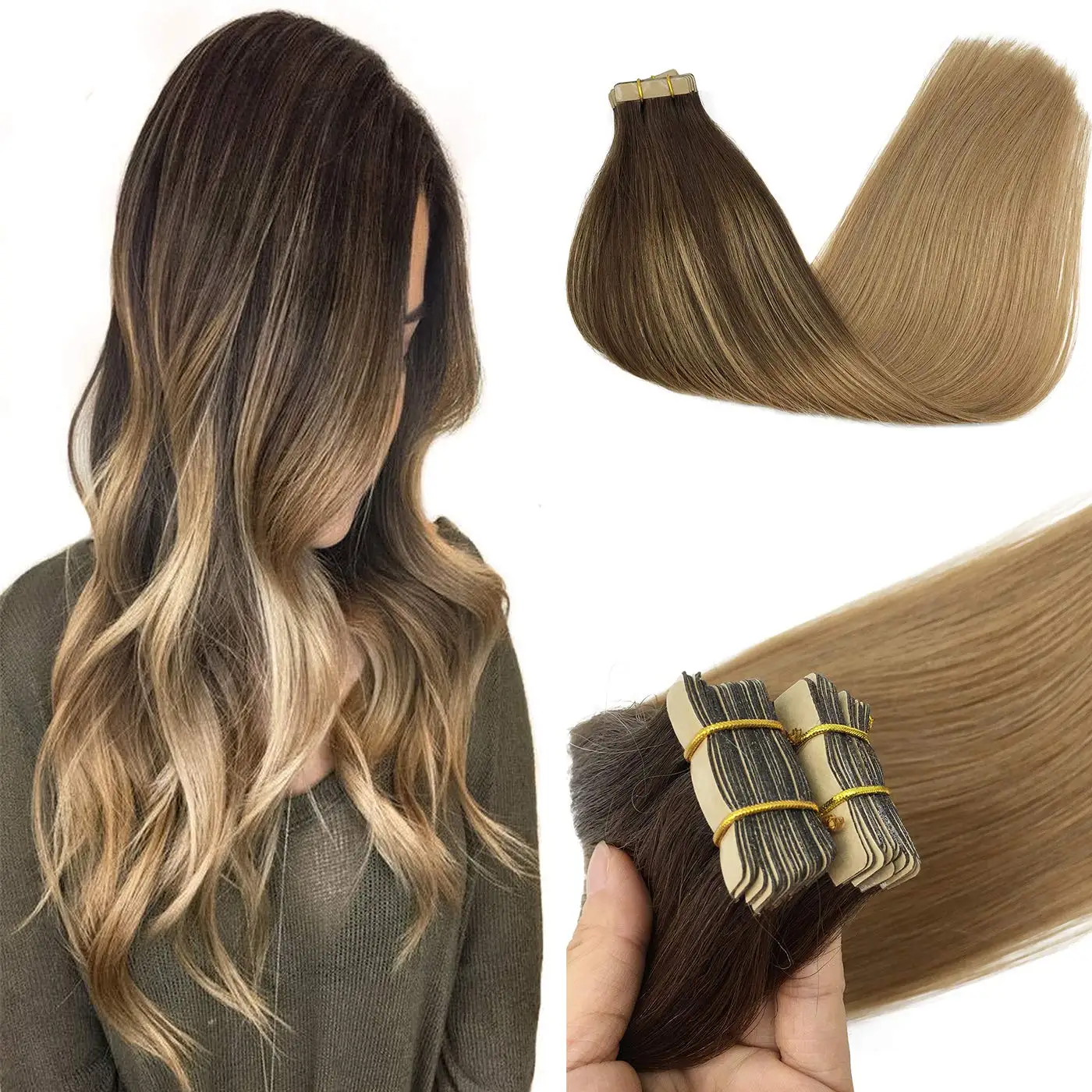 Remy ombre human hair Double Drawn Virgin cuticle aligned tape in human hair extensions tape hair extensions